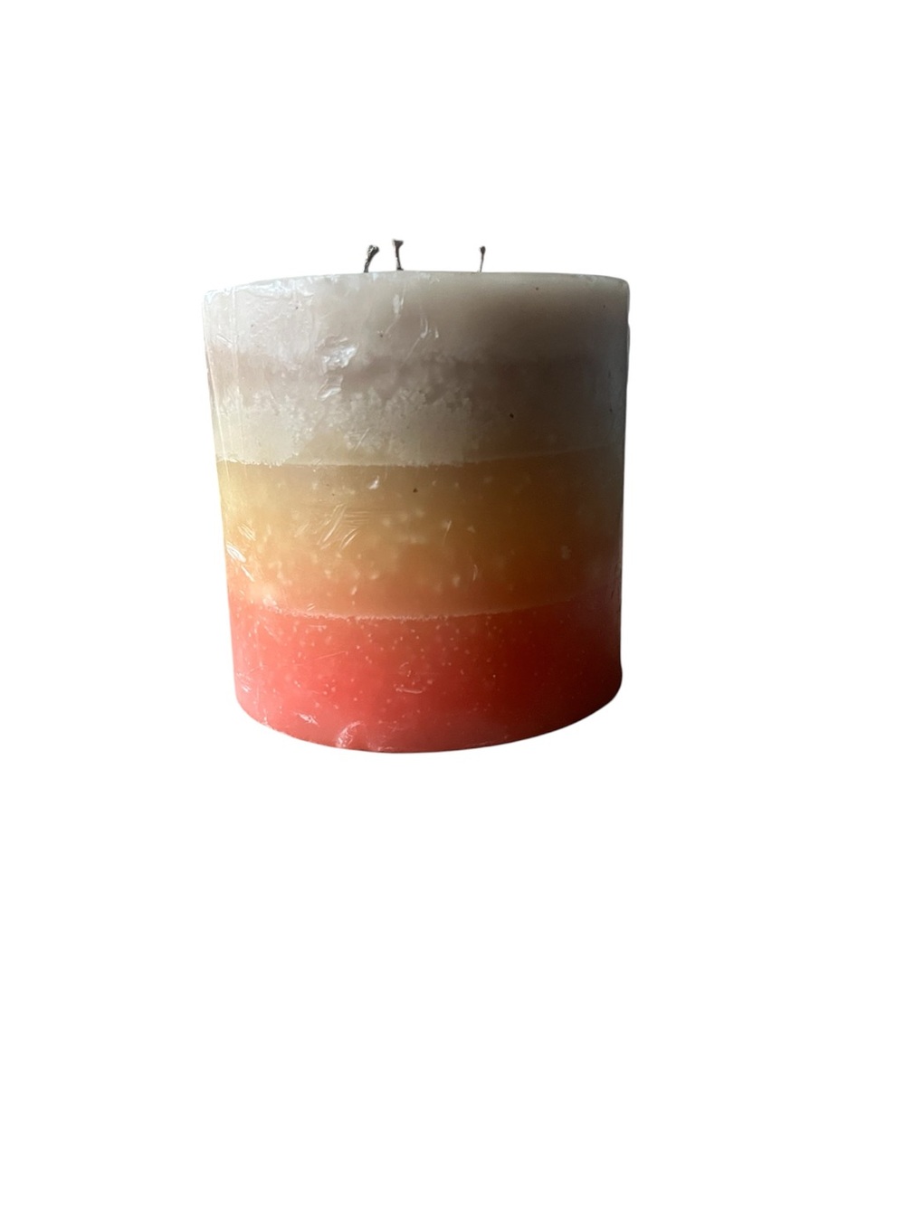 Three Wick, Three-Toned Layered Pillar Candle - Blue, Yellow & Red